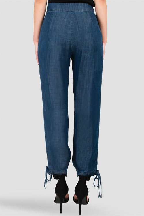 Standards & Practices Robie Double-Button High Waist Midnight Blue Ankle Tie Cuff Trousers