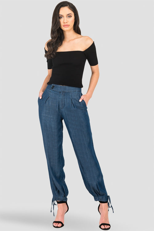 Standards & Practices Robie Double-Button High Waist Midnight Blue Ankle Tie Cuff Trousers