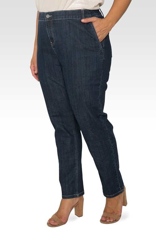 Standards & Practices Plus Size Women's Elastic Waist Slim Straight Denim Jeans-3