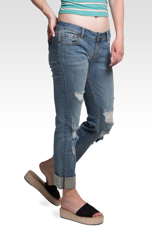Leah Women's Slightly Roll Up Hem Boyfriend Jeans