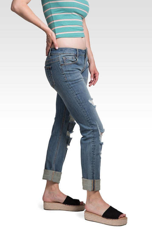 Leah Women's Slightly Roll Up Hem Boyfriend Jeans