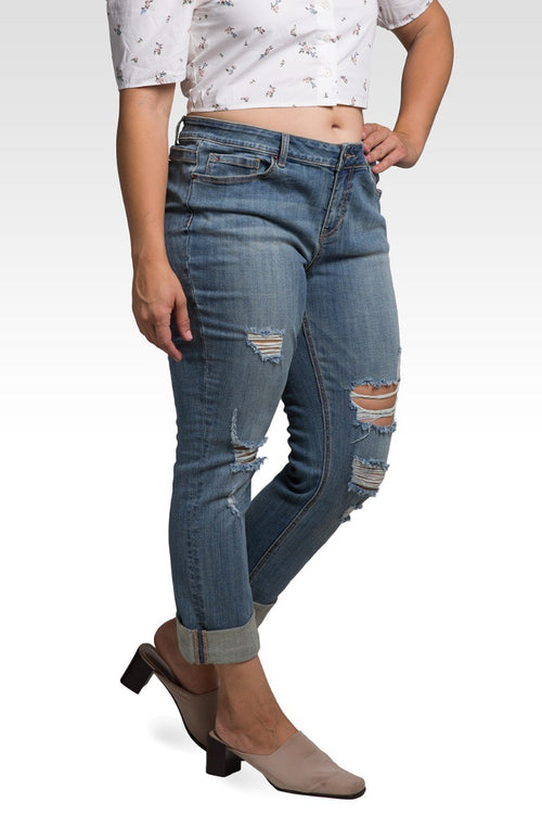 Leah Women's Plus Size Slightly Roll Up Boyfriend Jeans