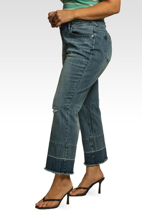 Mary Plus Size High-Rise Cropped Wide Leg Jeans Released Hem