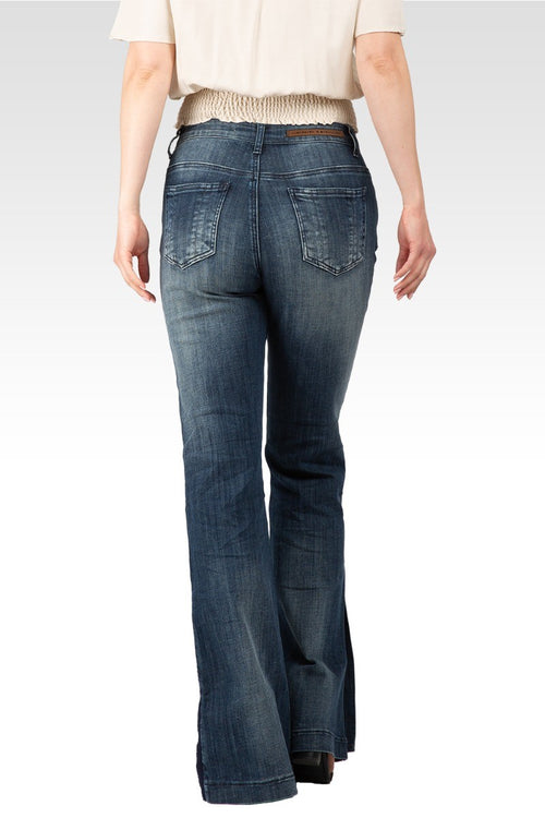 Rainie Light Hand-Sanded Denim Stretch High-Waist Slit Hem Jeans