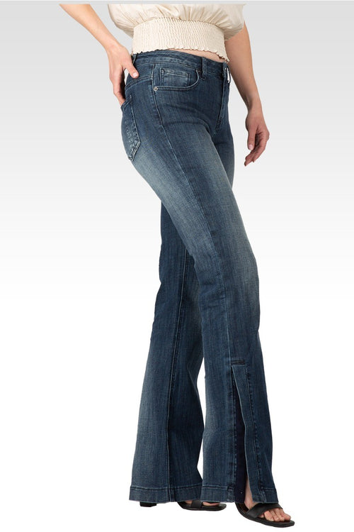 Rainie Light Hand-Sanded Denim Stretch High-Waist Slit Hem Jeans