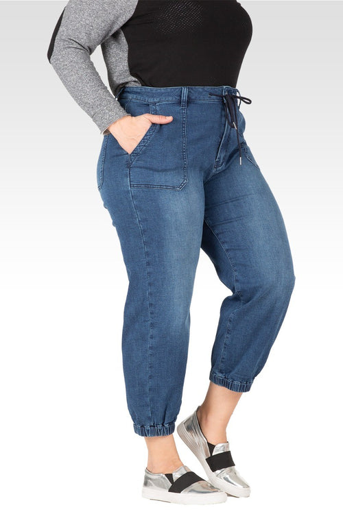 Lyla Women's Plus Size 5 Pocket Cropped Leg Jogger Jeans