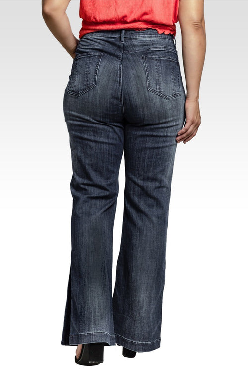 Rainie Plus Size Stretch Denim High-Waist Slit Hem Jeans Whisker Wash