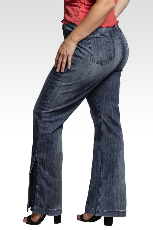 Rainie Plus Size Stretch Denim High-Waist Slit Hem Jeans Whisker Wash