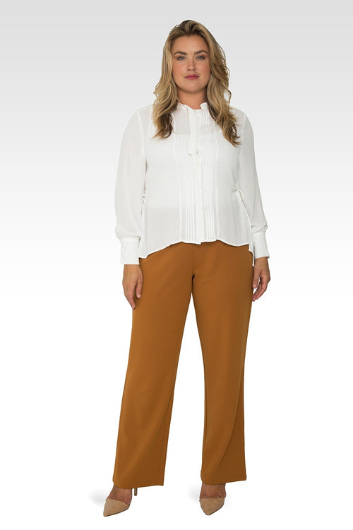 Standards & Practices Plus Size Women's Dark Mustard High Waist Stretch Crepe Pants-5