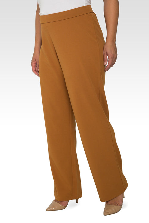 Standards & Practices Plus Size Women's Dark Mustard High Waist Stretch Crepe Pants-3