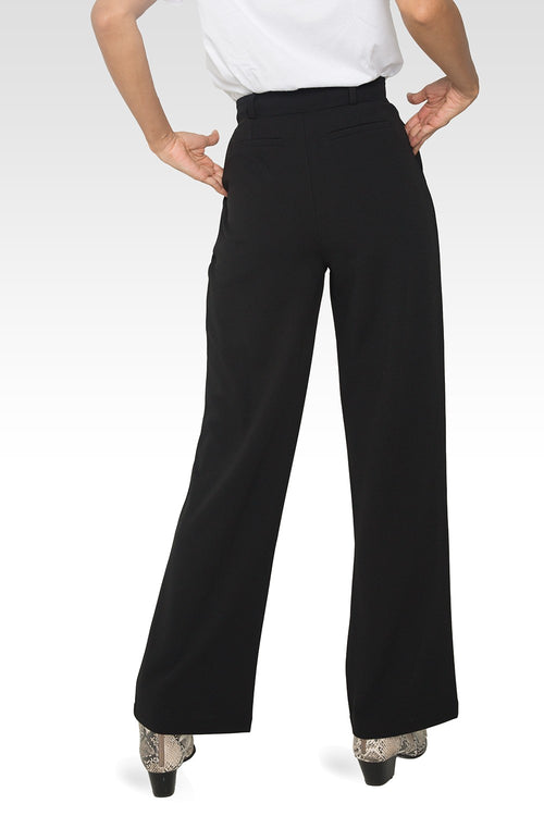 Standards & Practices Women's Pintuck Stretch Crepe Wide Leg Trouser - Black-2