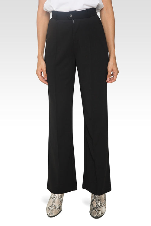 Standards & Practices Women's Pintuck Stretch Crepe Wide Leg Trouser - Black-1