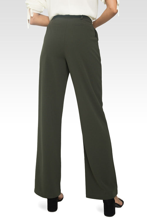 Standards & Practices Women's Pintuck Stretch Crepe Wide Leg Trouser - Olive-2