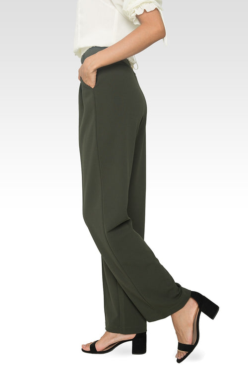 Standards & Practices Women's Pintuck Stretch Crepe Wide Leg Trouser - Olive-4