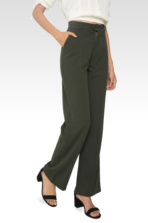 Standards & Practices Women's Pintuck Stretch Crepe Wide Leg Trouser - Olive-3