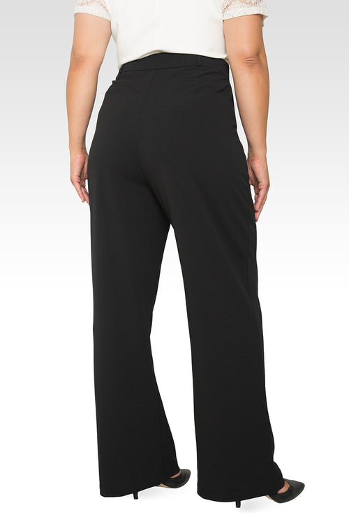 Standards & Practices Plus Size Women's Pintuck Stretch Crepe Wide Leg Trouser  - Black-2