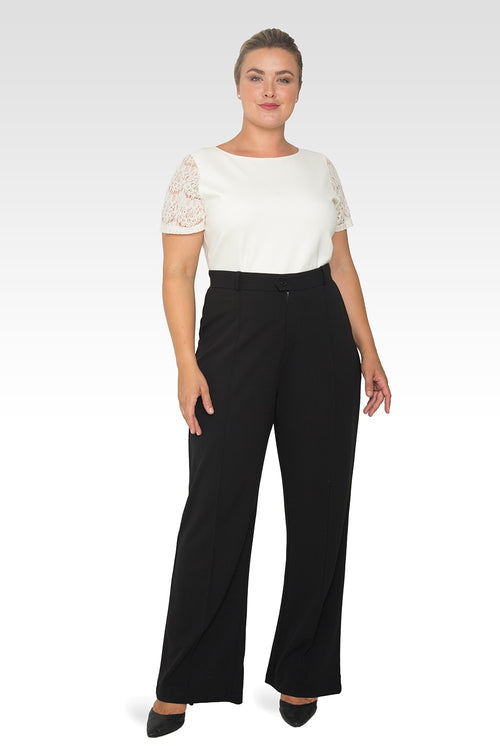 Standards & Practices Plus Size Women's Pintuck Stretch Crepe Wide Leg Trouser  - Black-4