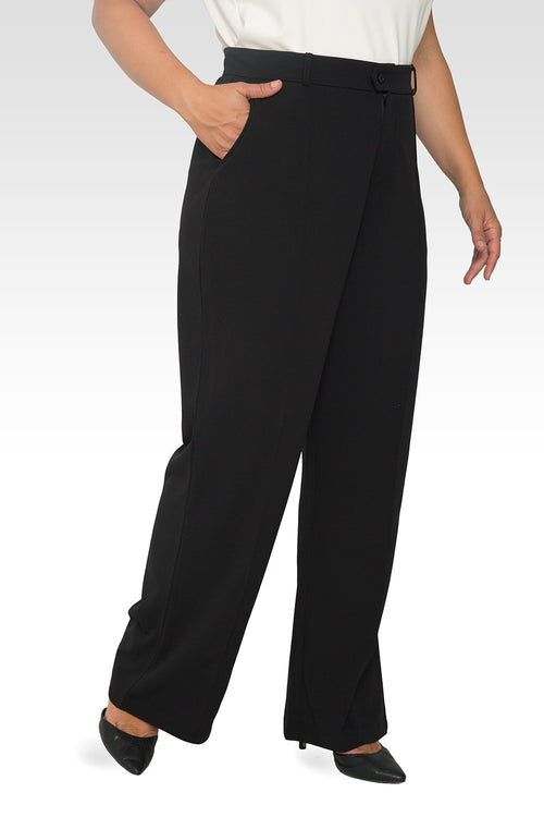 Standards & Practices Plus Size Women's Pintuck Stretch Crepe Wide Leg Trouser  - Black-1
