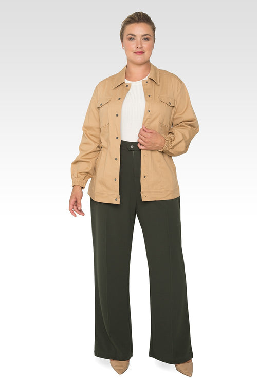 Standards & Practices Plus Size Women's Olive Pintuck Stretch Crepe Wide Leg Trouser-4