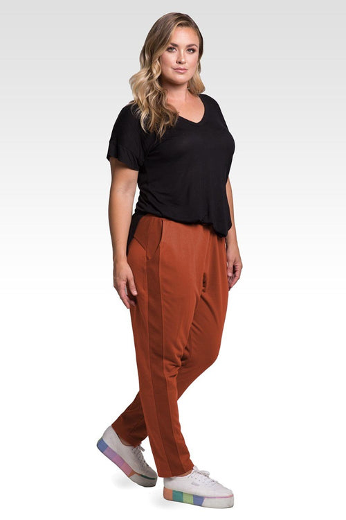 Meghan Women's Plus Size French Terry Reverse Side Panel With Pockets Trouser Jogger