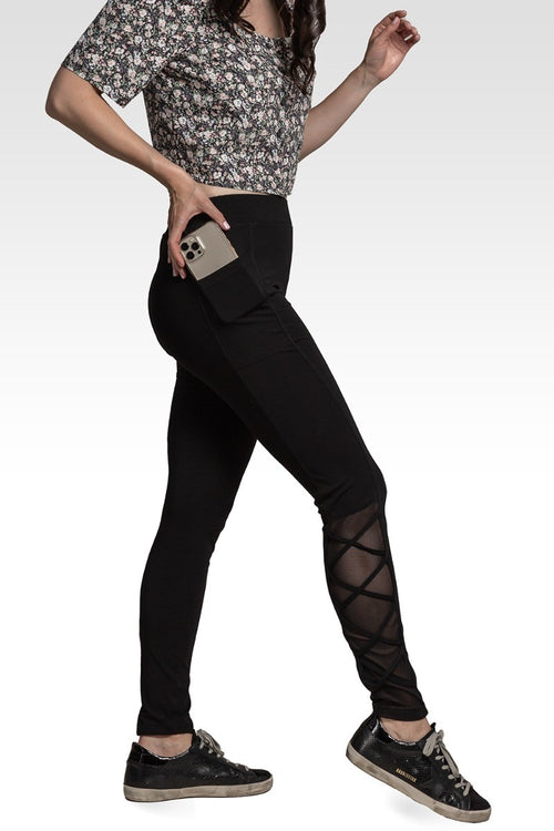 Jo Jo Women's Interlaced Mesh Leggings With Side Pockets