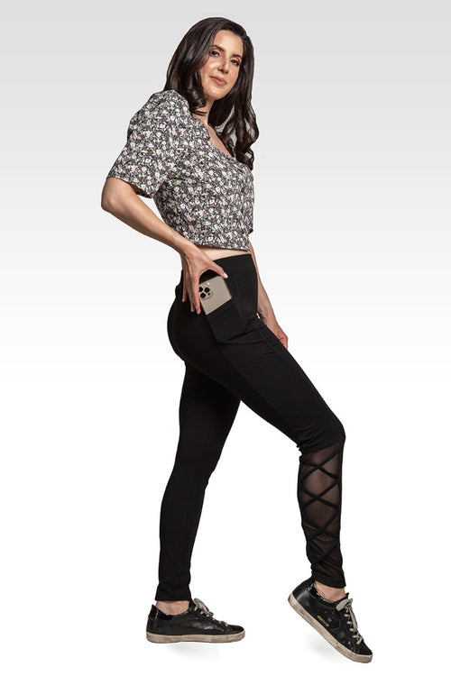 Jo Jo Women's Interlaced Mesh Leggings With Side Pockets