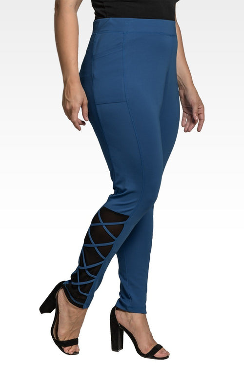 Jo Jo Women's Plus Size Interlaced Mesh Leggings With Side Pockets