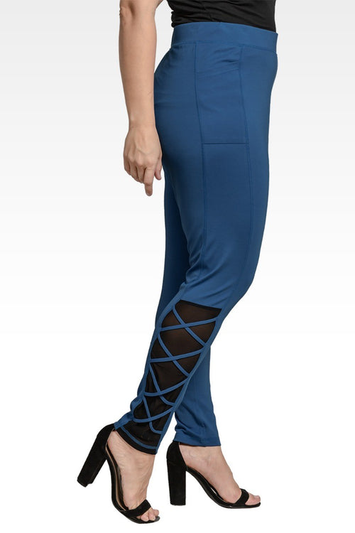 Jo Jo Women's Plus Size Interlaced Mesh Leggings With Side Pockets