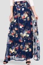 Iris Pleated Floral Mesh Full-Length Maxi Skirt