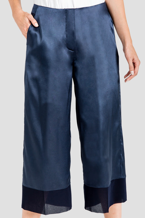 Midnight Blue Sateen Gauchos with Chiffon Detail