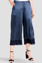 Shiny Midnight Blue Sateen Gauchos with Chiffon Detail