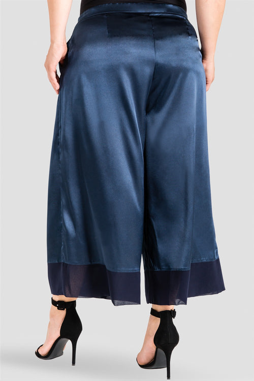 silky sateen pants midnight blue with sheer cuff