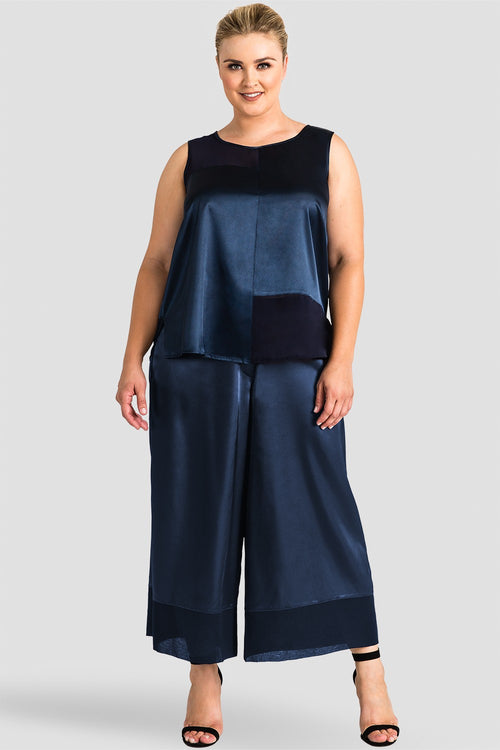 silky sateen pants midnight blue