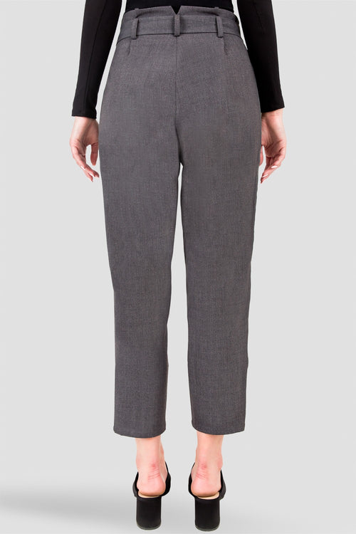 Standards & Practices Curvy Fit Gray Paper bag Waist Suiting Pants - Vegan Leather Athletic Stripe