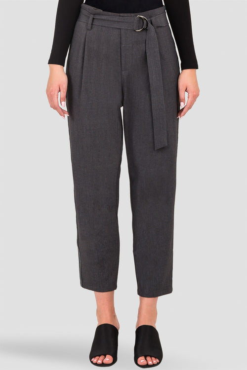 Standards & Practices Women's Gray Paper bag Waist Suiting Pants - Vegan Leather Athletic Stripe