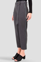 Standards & Practices Grey Paper bag Waist Suiting Pants - Vegan Leather Athletic Stripe