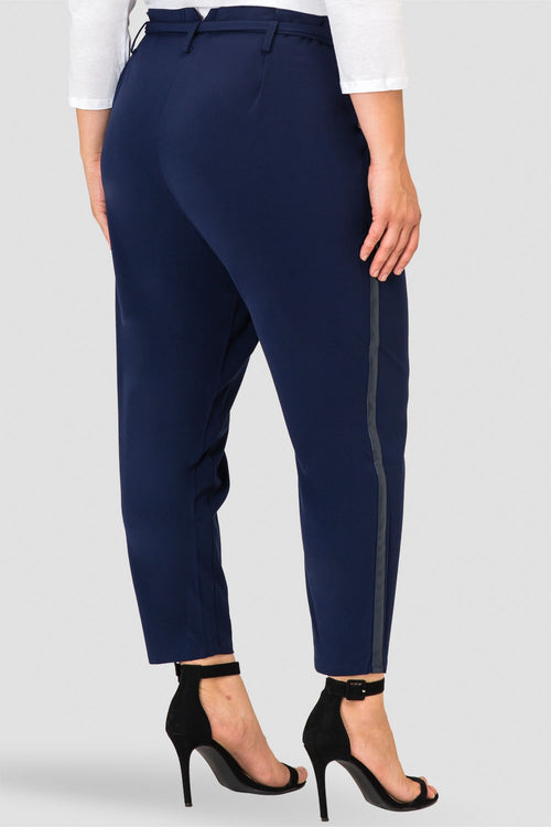 Standards & Practices Gray Paper bag Waist Suiting Pants - Vegan Leather Athletic Stripe-back