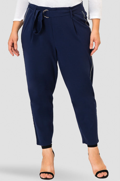 Standards & Practices Gray Paper bag Waist Suiting Pants - Vegan Leather Athletic Stripe-front