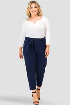 Standards & Practices Gray Paper bag Waist Suiting Pants - Vegan Leather Athletic Stripe-full