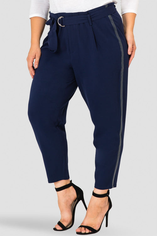 Standards & Practices Gray Paper bag Waist Suiting Pants - Vegan Leather Athletic Stripe-side