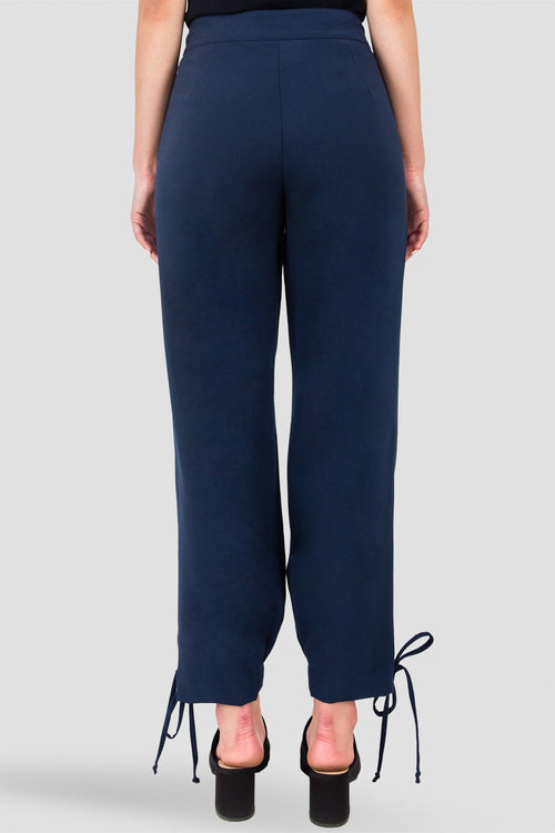 Standards & Practices Women's Curvy Fit Robie Double-Button High Waist Midnight Blue Ankle Tie Cuff Trousers