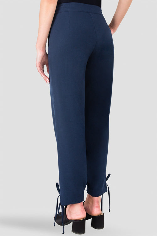 Standards & Practices Women's Robie Double-Button High Waist Midnight Blue Ankle Tie Cuff Trousers