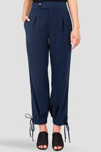 Standards & Practices Curvy Fit Robie Double-Button High Waist Midnight Blue Ankle Tie Cuff Trousers