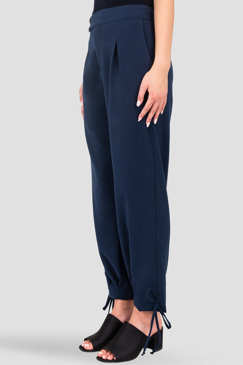 Standards & Practices Robie Double-Button High Waist Midnight Blue Ankle Tie Cuff Trousers