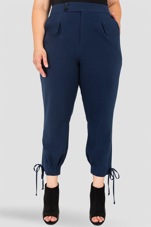 Plus Size Standards & Practices Robie Double-Button High Waist Midnight Blue Ankle Tie Cuff Trousers