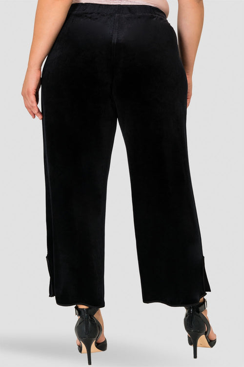 Standards & Practices Plus Size Stretch Velvet Crop Wide Leg Pant with Split Hem