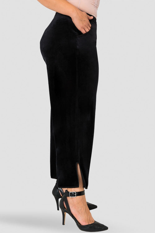 Standards & Practices Plus Size Stretch Velvet Crop Wide Leg Pant with Split Hem