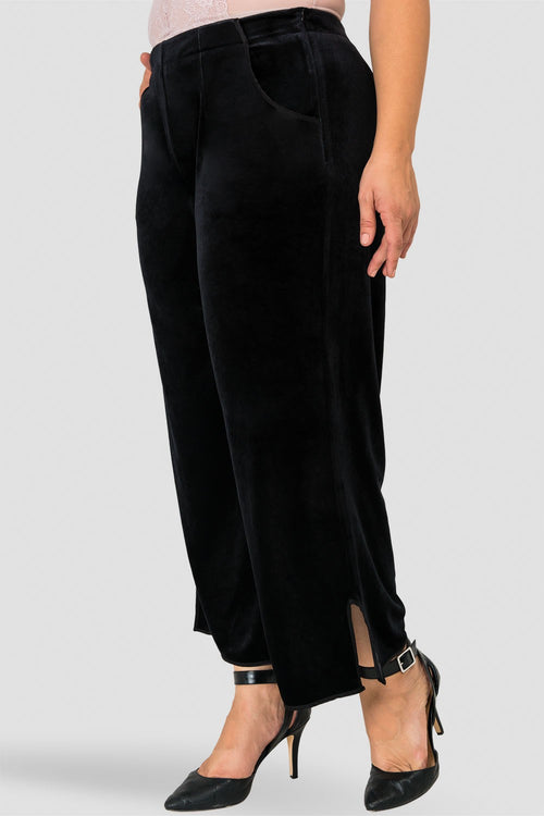 Standards & Practices Plus Size Stretch Velvet Crop Wide Leg Pant with Split Hem
