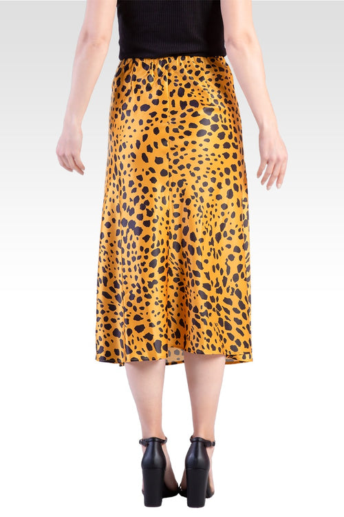 Izar Women's Silky Sateen Leopard Print Midi Skirt