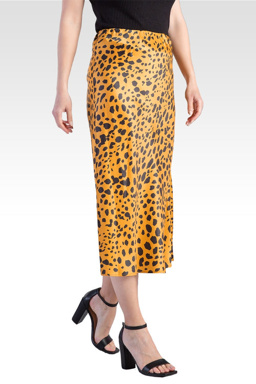 Izar Women's Silky Sateen Leopard Print Midi Skirt